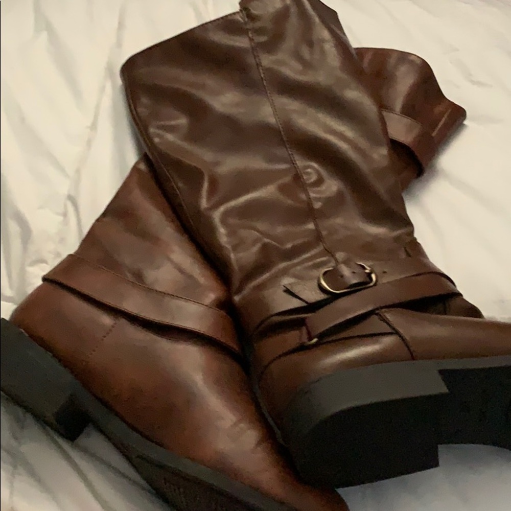 Brown leather boots